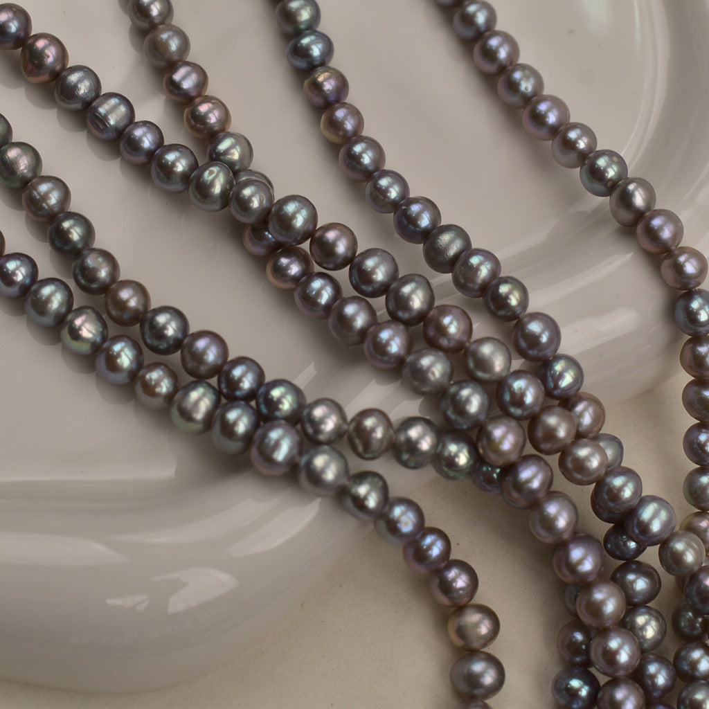 1176 5-5.5 mm Near Round Grey Pearl Natural Fresh Water, Grey Loose Bead Jewelry Accessories DIY work in progress
