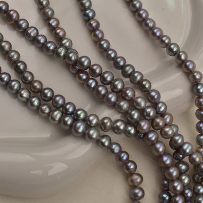 1176 5-5.5 mm Near Round Grey Pearl Natural Fresh Water, Grey Loose Bead Jewelry Accessories DIY work in progress