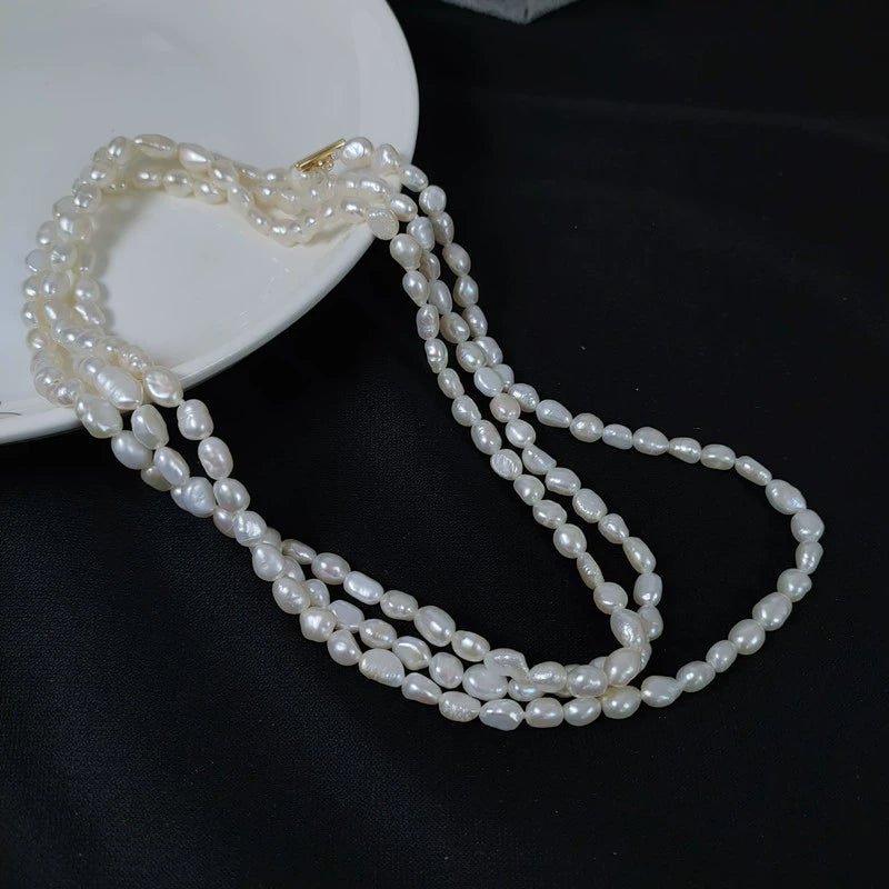 Double-layer special-shaped baroque retro design natural freshwater pearl long necklace multi-layer stacked with sweater chain women's new model