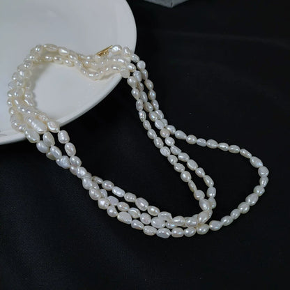 Double-layer special-shaped baroque retro design natural freshwater pearl long necklace multi-layer stacked with sweater chain women's new model