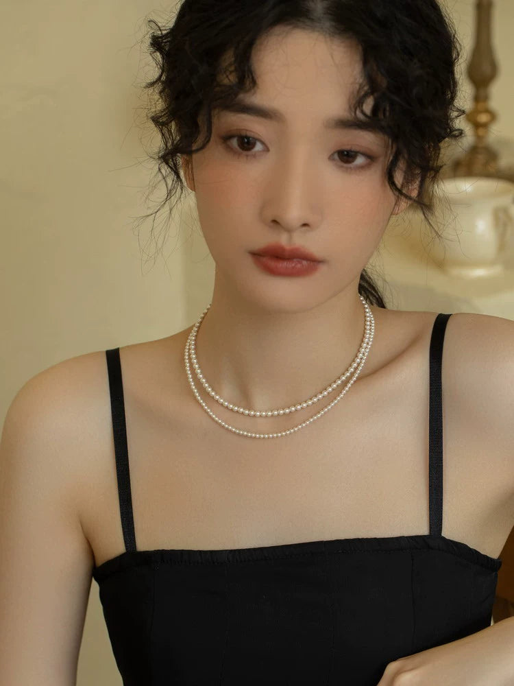 Small Pearl, Perfect Round Strong Gloss Baby Pearl Necklace 14K Gold Premium Chain for Girls