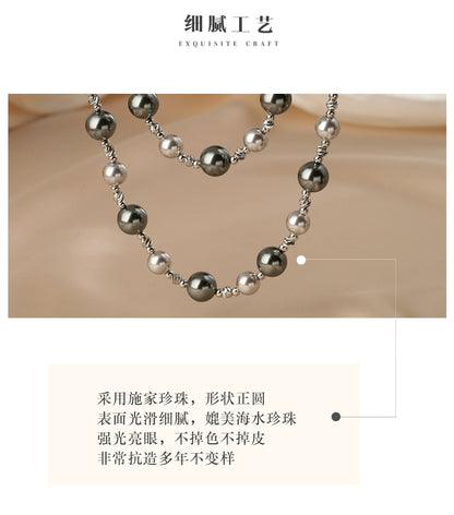 Zhenduo hemp mixed color  pearl necklace women's autumn and winter new sweater chain personalized stacking