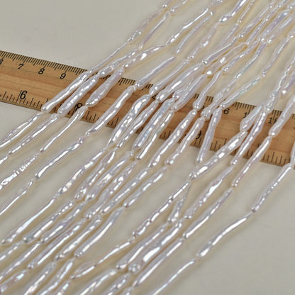 1090 Natural Freshwater Pearl, Baroque Pearl Necklace White Toothpick Beads