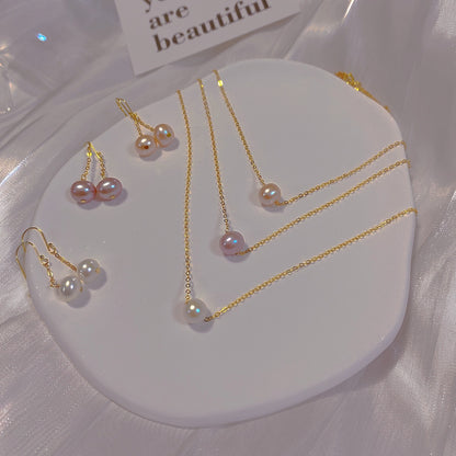 Natural freshwater pearl necklace, one pendant for women, single s925 silver-plated women's earrings.