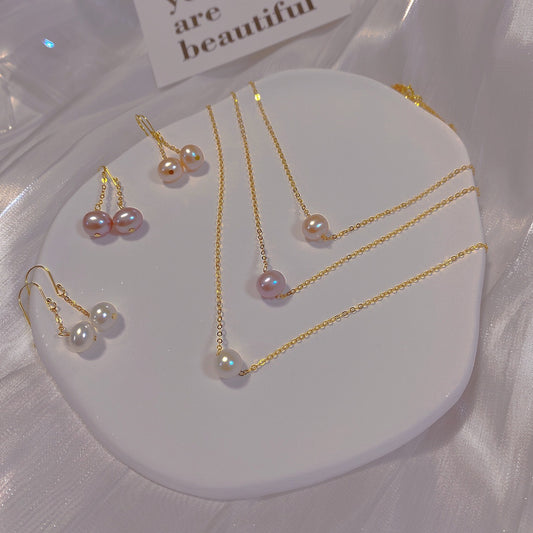 Natural freshwater pearl necklace, one pendant for women, single s925 silver-plated women's earrings.