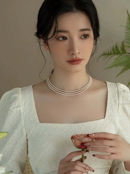 Multi-layer pearl necklace women's high-end fashion three-layer stacked chain