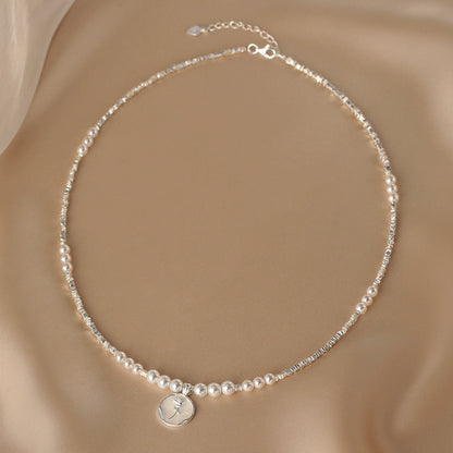 Natural Pearl Necklace Ladies S925 Silver Premium Drop Glaze Rose Flower Pendant