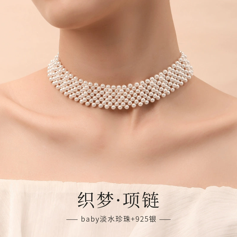 Pearl necklace 2025 new natural freshwater wide ladies baby beads multi-layer chocker