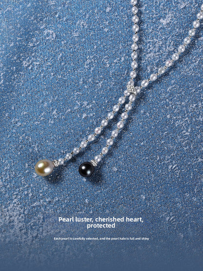 Natural Freshwater Pearl Freshwater Rice Grain Sweater Chain Ladies Strong Gold Tahitian Black Pearl Necklace
