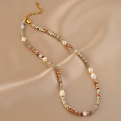 Dopamine Shoushan stone natural pearl necklace women's exquisite strawberry crystal splicing bead design sense