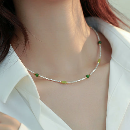 S925 sterling silver broken silver necklace natural chalcedony light luxury niche neck chain high-end new retro collarbone chain