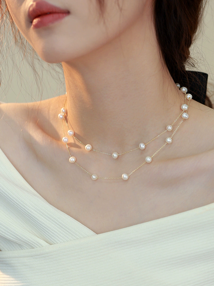 Natural Pearl Necklace Women's French Premium Gypsy Autumn and Winter Long Sweater Chain Stacked Wear Multi-Wear Chain