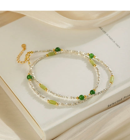 S925 sterling silver broken silver necklace natural chalcedony light luxury niche neck chain high-end new retro collarbone chain