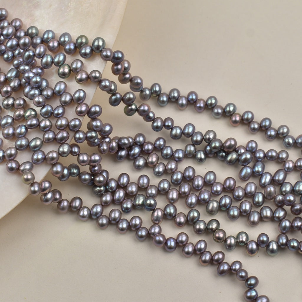 1032  Natural freshwater pearl 7-8mm Panax notogeng gray rice bead necklace work in progress DIY loose bead jewelry accessories