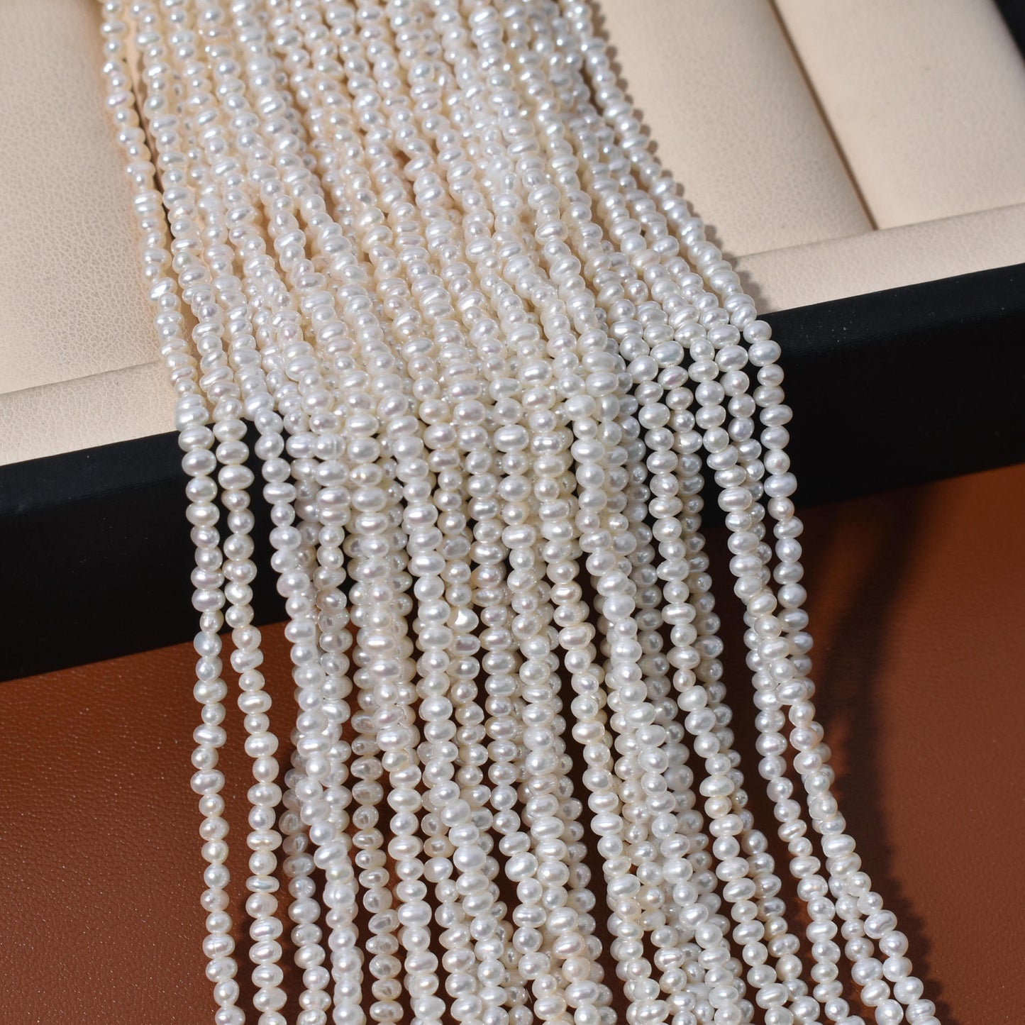 1119 strong light 2-3mm round natural freshwater pearl necklace work in progress DIY material