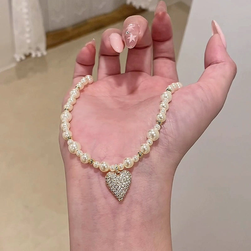 Pearl Necklace Women's Design Sense Love Pendant French Premium