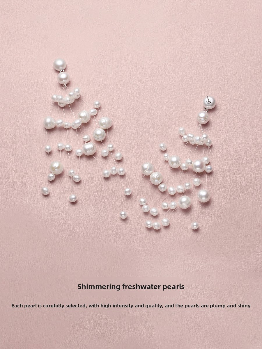 Gypsy Pearl Earrings Women's Natural Freshwater Long Exaggerated Earrings Bridal Wedding Necklace Set Combination