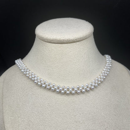 3-4Mm freshwater millet bead braided chain hand-woven three-row positive circle strong light collarbone chain factory direct sales