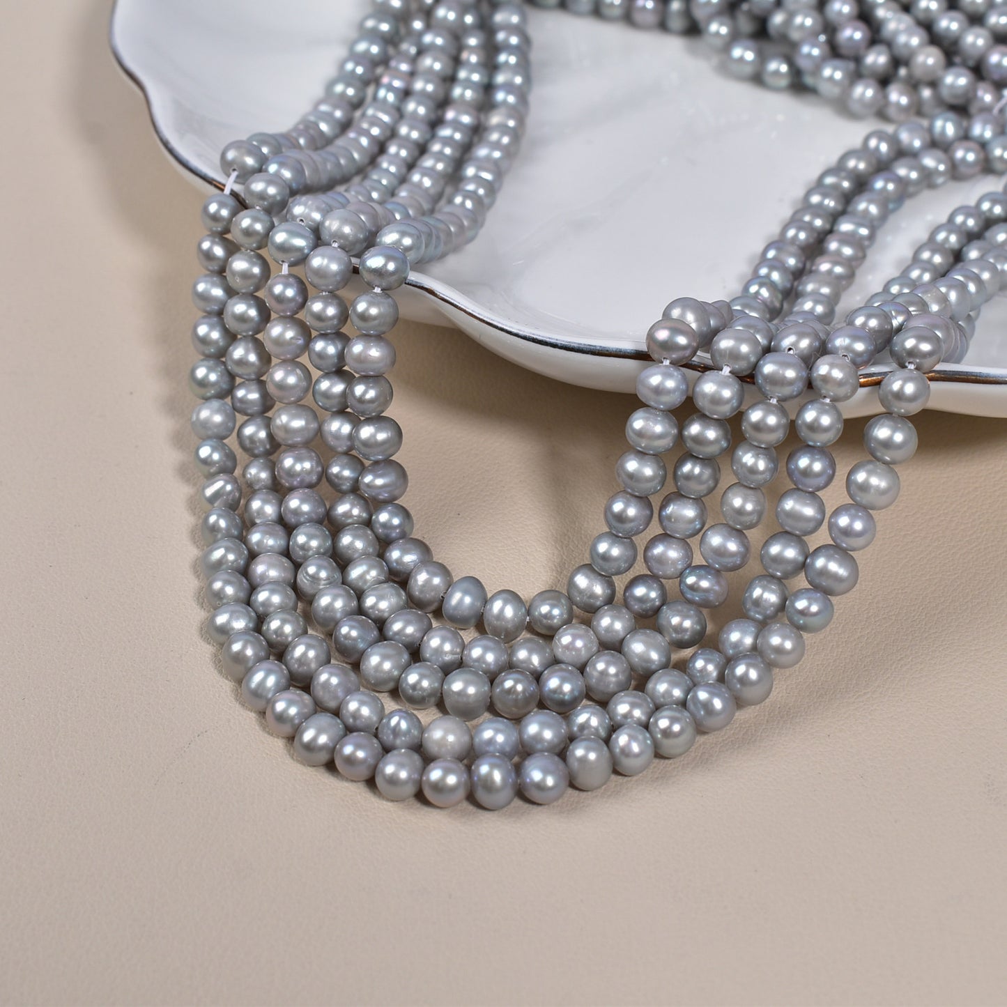 1151 5-6Mm grey natural freshwater pearl loose bead punch work in progress