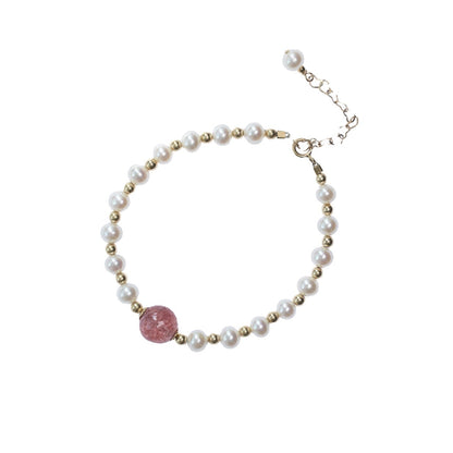 Natural freshwater pearl bracelet female pigeon blood red strawberry crystal bracelet 14k bag gold jewelry female gift wholesale