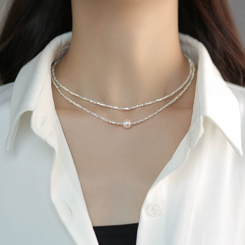 Broken Silver Pearl Necklace Women's Light Luxury Niche Delicate Clavicle Chain 925 Sterling Silver