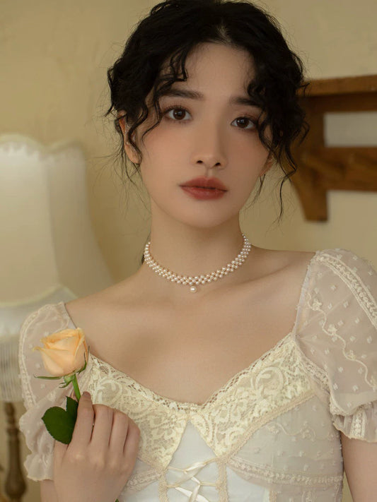 Natural Small Pearl Choker Necklace, Chain Women's Collar