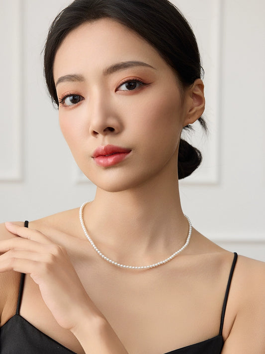 Tahitian Aurora Millet Beads Pearl Necklace 925 Silver Natural Freshwater Baby Beads Collarbone Chain High Sense Jewelry
