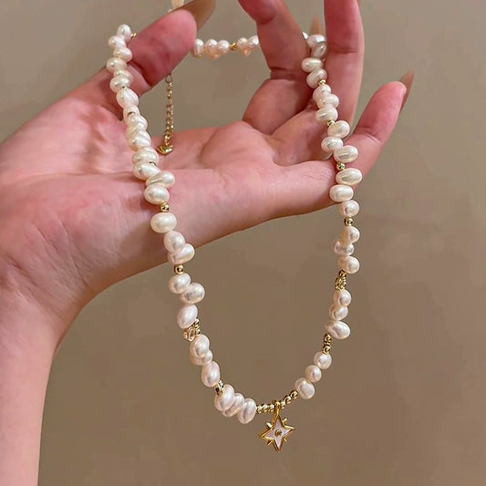 Natural Freshwater Pearl Necklace Ladies Exquisite Star Pendant Rice Beads