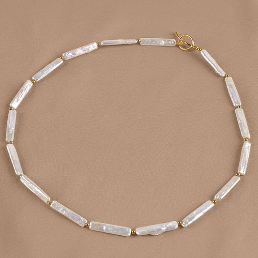 Natural freshwater pearl necklace strong light women's collarbone chain small silver bar baroque light luxury XL071