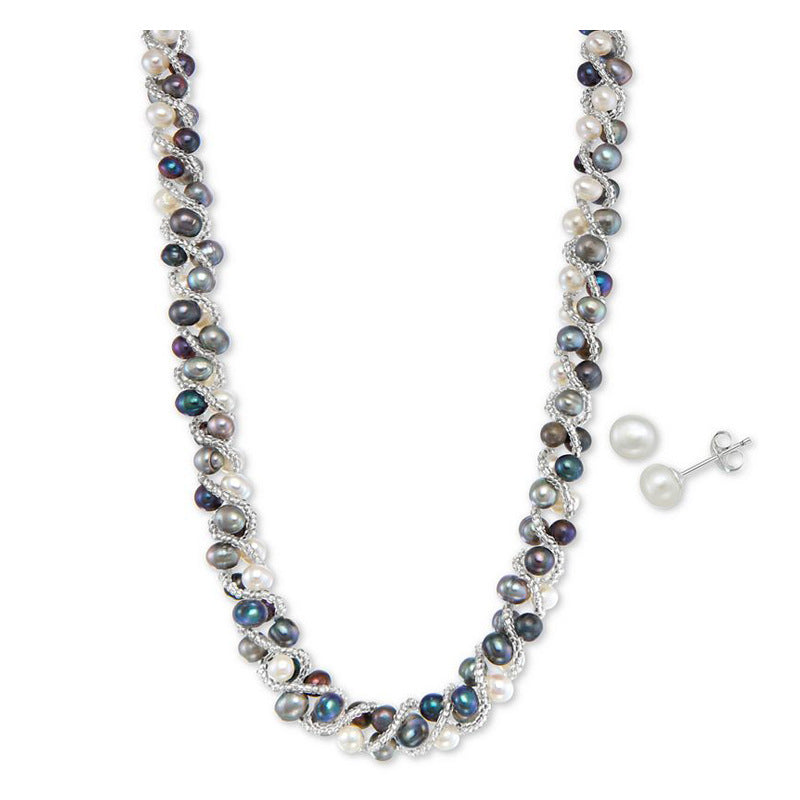 woven pearl necklace made with Cultured pearl