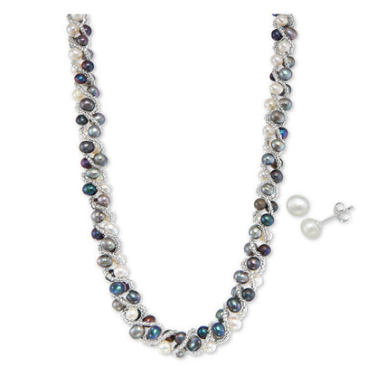 woven pearl necklace made with Cultured pearl
