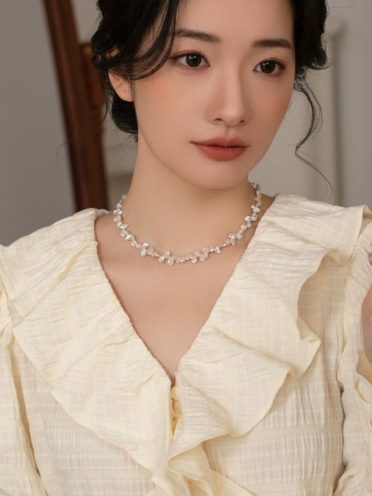 Natural Pearl Necklace Petal Baroque Design Chain Women's Jewelry Collar