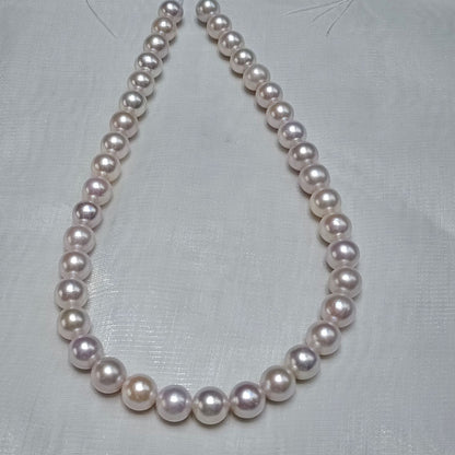 Freshwater pearl 10-11mm round high bright rich color finished necklace sterling silver buckle large point simple wind