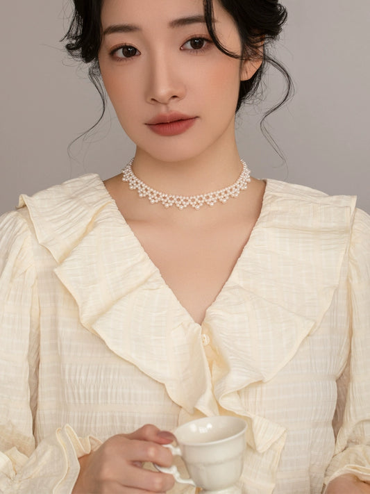 Natural Freshwater Pearl Collar Necklace Neck Bridal Wedding Dress Women