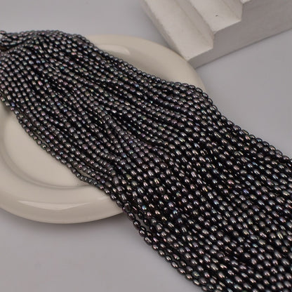 1030 Natural Freshwater Pearl Dyed Peacock Black  3-4mm Pearl DIY Necklace Jewelry Accessories