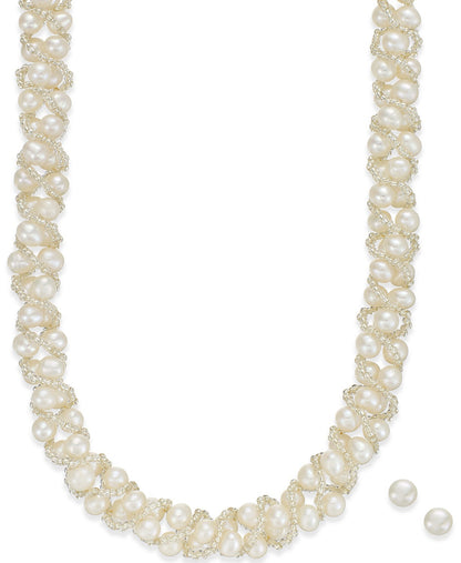 woven pearl necklace made with Cultured pearl