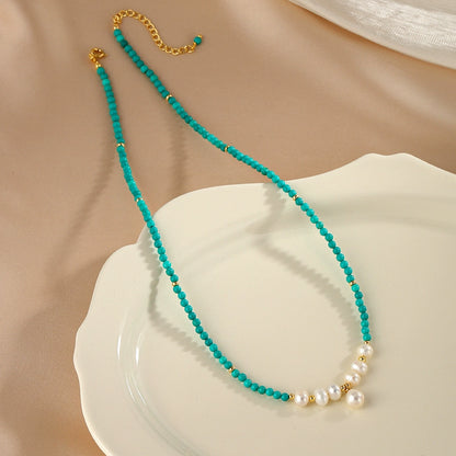 New Chinese Turquoise Necklace Women's French Design Natural Pearl Pendant