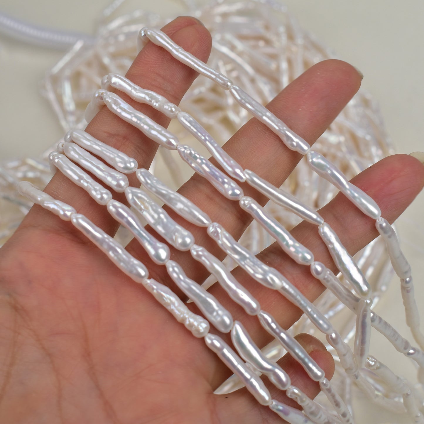 1090 Natural Freshwater Pearl, Baroque Pearl Necklace White Toothpick Beads