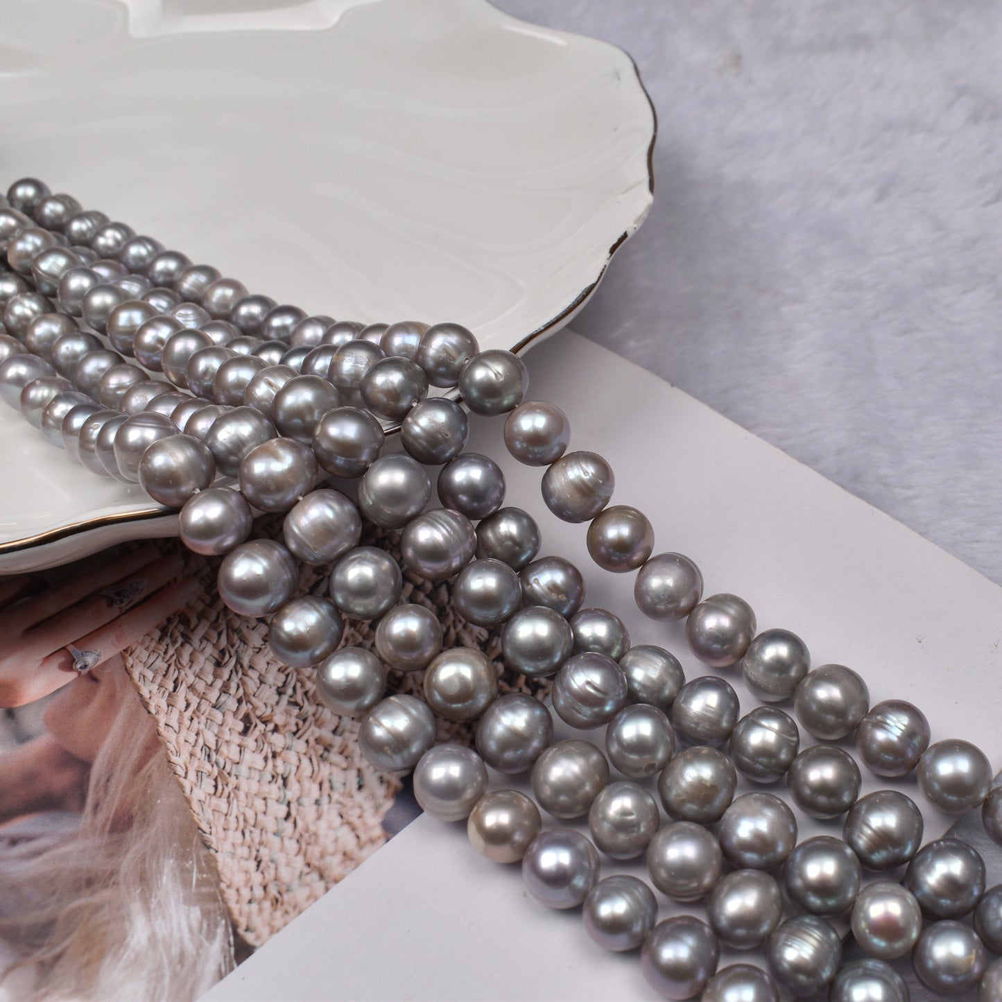 1198 8-9Mm Grey Loose Beads Near Round Threaded Beads Natural Freshwater Pearl Necklace DIY