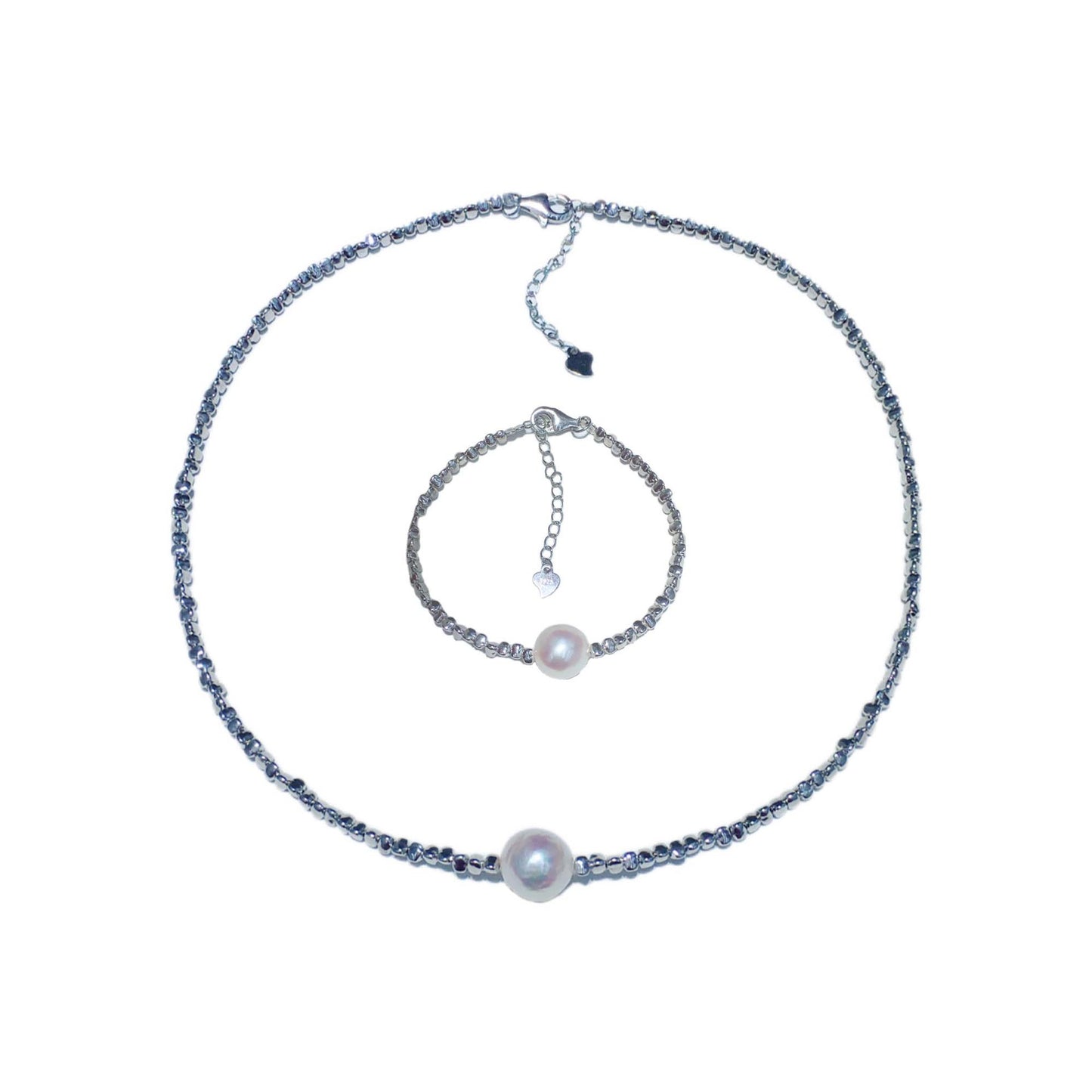 Freshwater Baroque Passepartout Pearl S925 Sterling Silver Necklace Bracelet Set