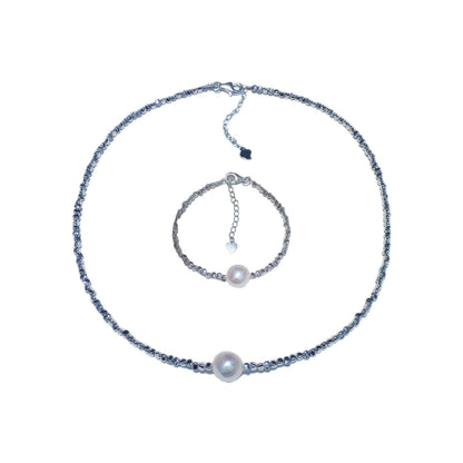 Freshwater Baroque Passepartout Pearl S925 Sterling Silver Necklace Bracelet Set