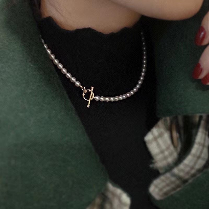 4-6Mm Strong Light Freshwater Pearl Rice Bead Necklace Ot Buckle Jewelry Accessories Sweater Chain