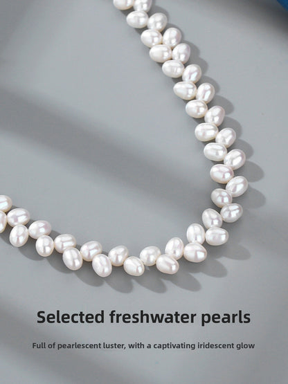 Pearl Necklace Women's Wheat Ear Rice Grain Natural Freshwater Real Pearl Vintage Jewelry Set