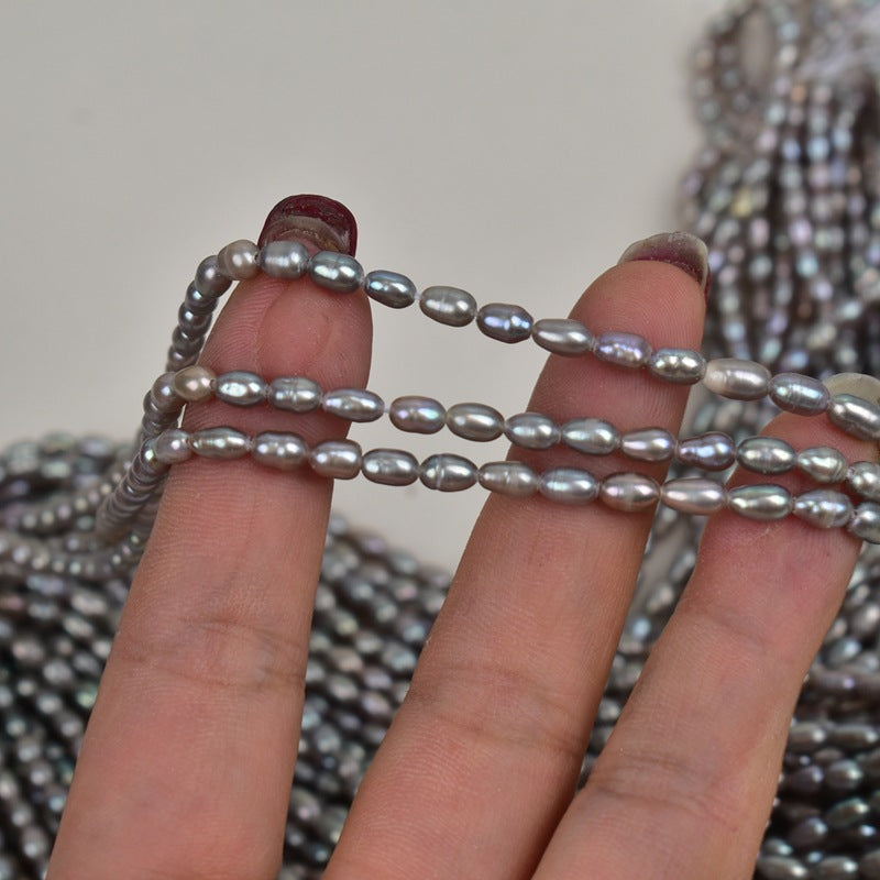 1046 Natural Freshwater Pearl Gray Rice Bead 3-4mm