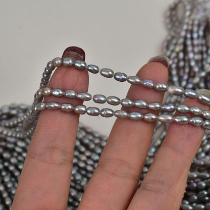 1046 Natural Freshwater Pearl Gray Rice Bead 3-4mm