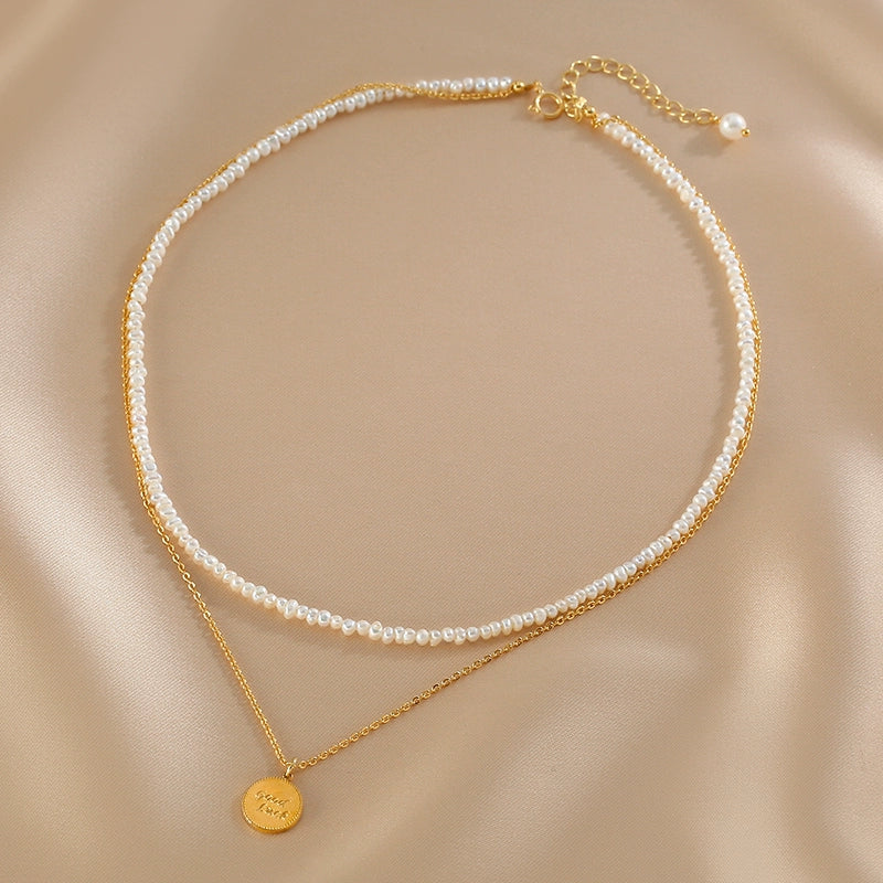 Natural freshwater pearl necklace Women's summer light luxury niche high-end double-layer stacked neck chain Xiaomi bead collarbone chain