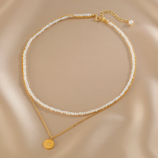 Natural freshwater pearl necklace Women's summer light luxury niche high-end double-layer stacked neck chain Xiaomi bead collarbone chain