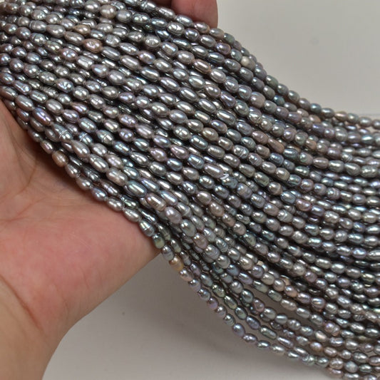 1046 Natural Freshwater Pearl Gray Rice Bead 3-4mm