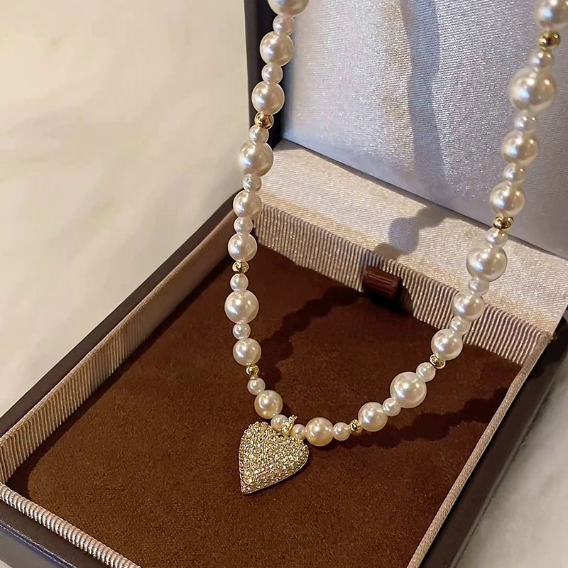 Pearl Necklace Women's Design Sense Love Pendant French Premium