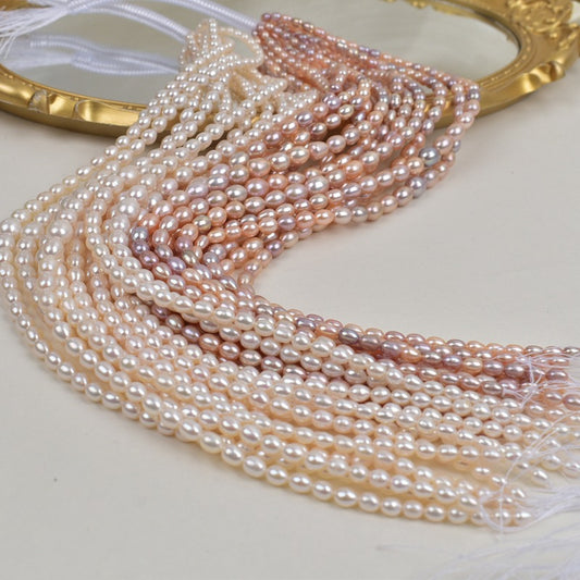 1033 High-quality Strong Light Near Flawless  Pearl Tower Chain Natural Freshwater Rice Pearl DIY Necklace
